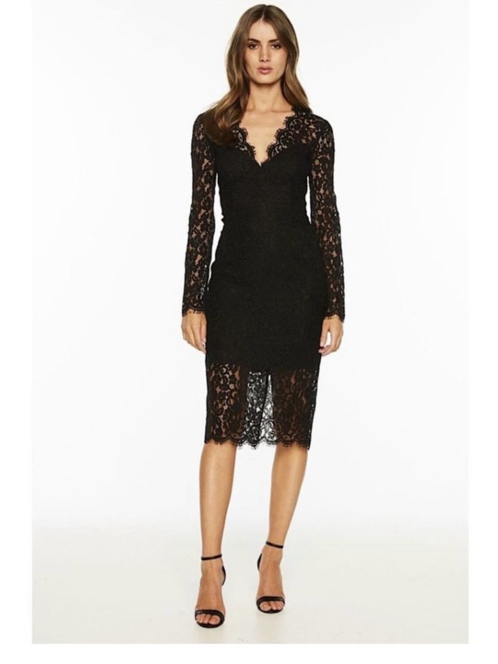 Bardot Black Lace Long Sleeve Dress